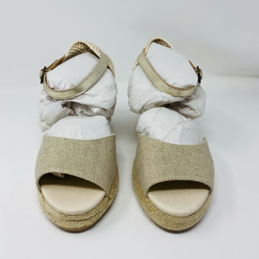 NWT Soludos Sandals Open Toe Midwedge Linen in Platinum Size 9